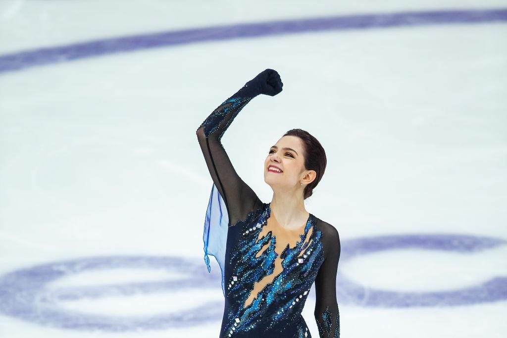 Short Program Example Medvedeva (RUS) leads over Trusova (RUS) in Ladies Short Program in Moscow